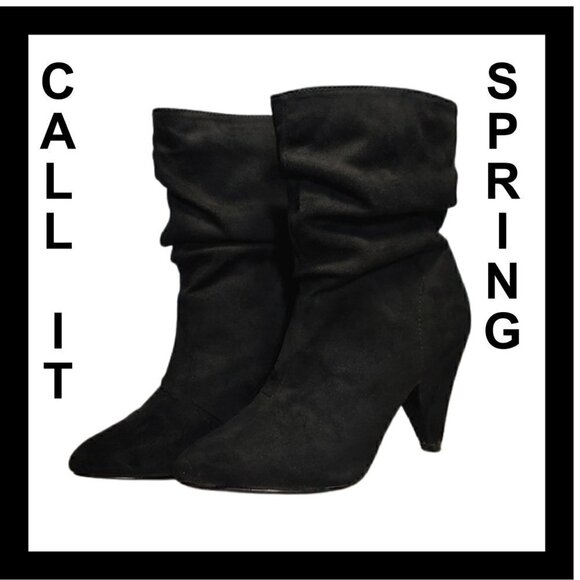 CALL IT SPRING Black pointed toe cone heel slouchy boots - Picture 1 of 10